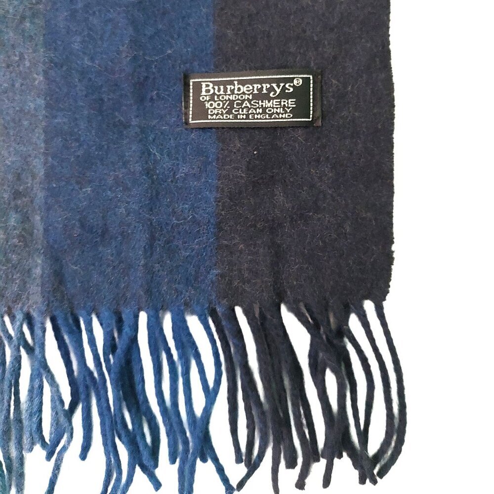 Burberry Blue & Gray Vertical Stripe Cashmere Fall Winter Outdoor Scarf Scarves - Picture 4 of 5